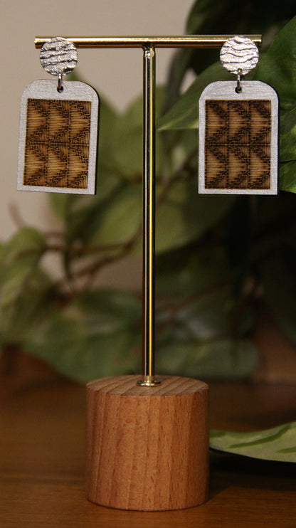 Burnt Wood Silver Rectangular Earrings