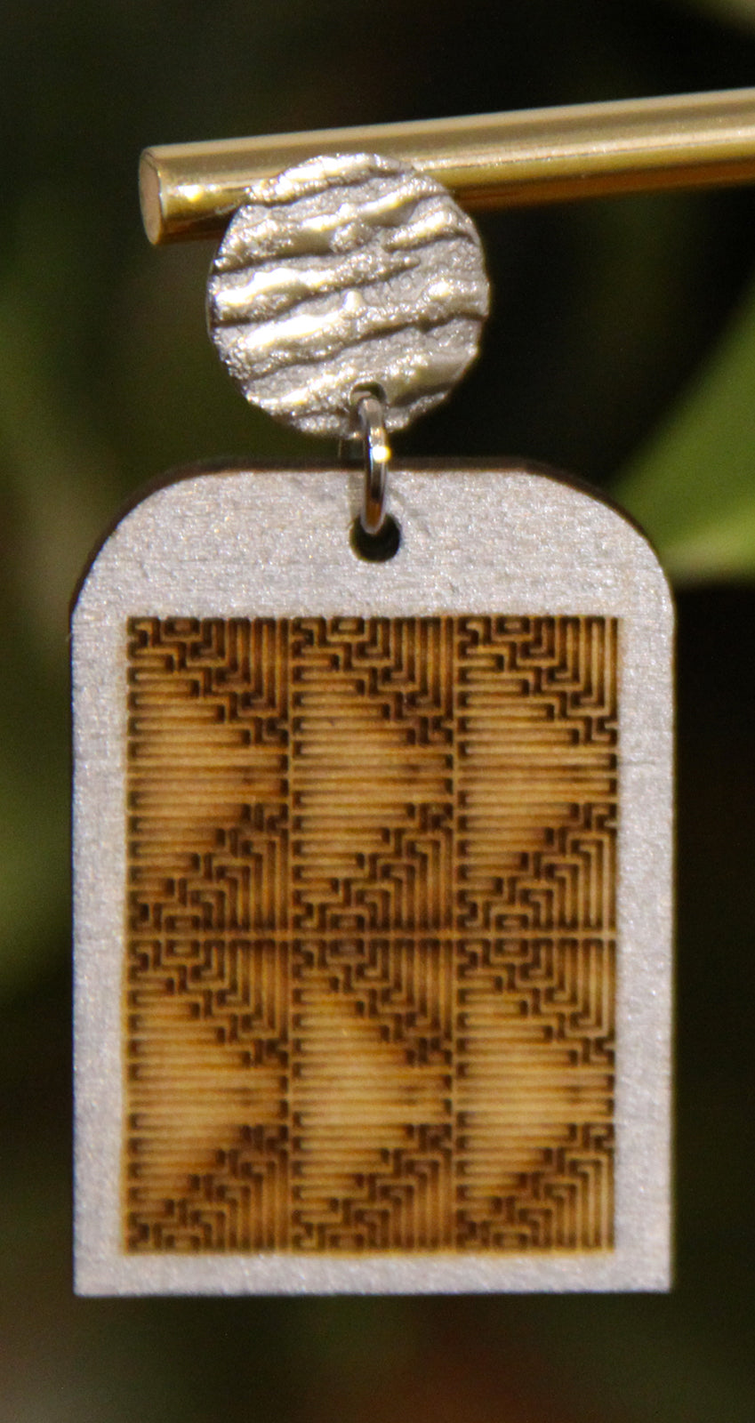 Burnt Wood Silver Rectangular Earrings