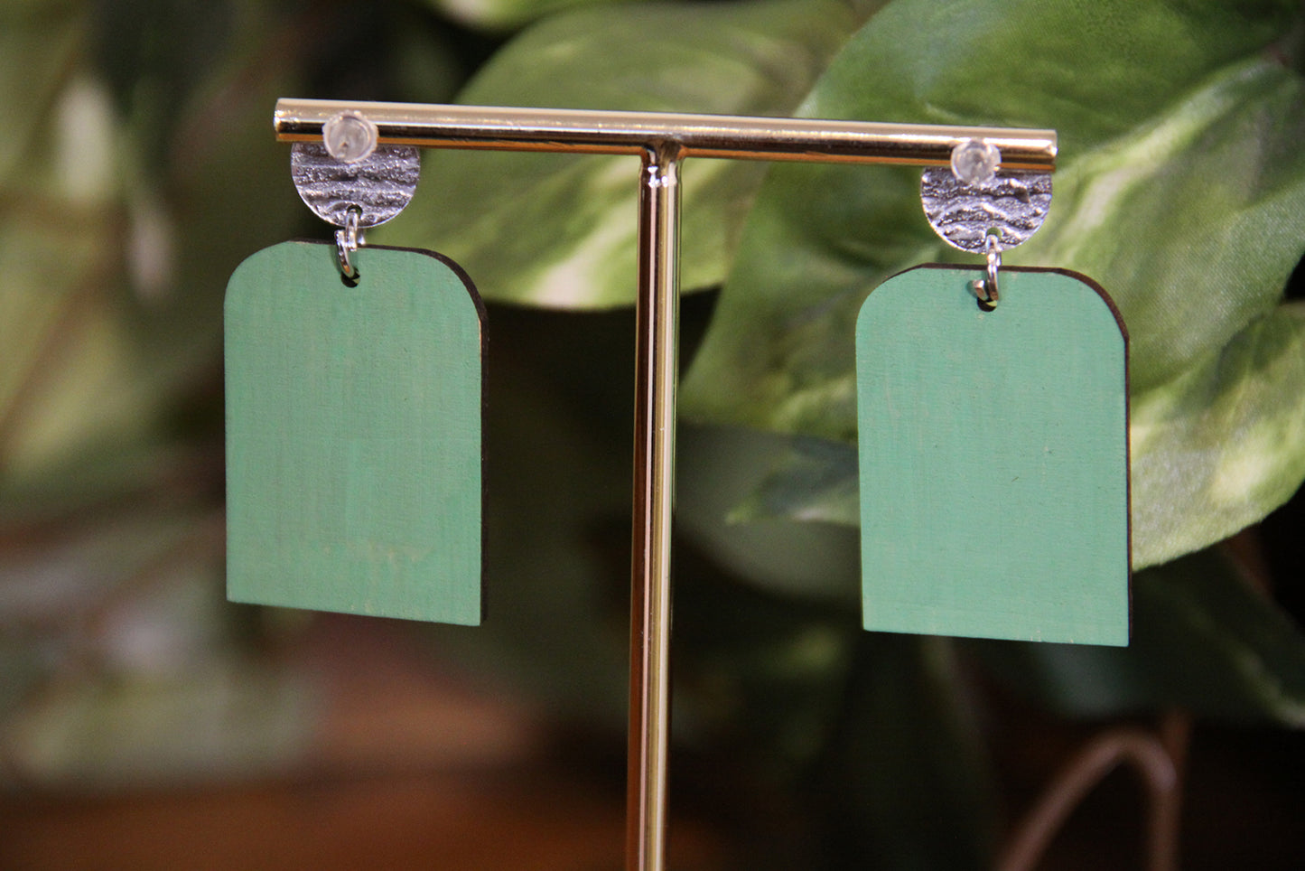 Burnt Wood Silver Rectangular Earrings