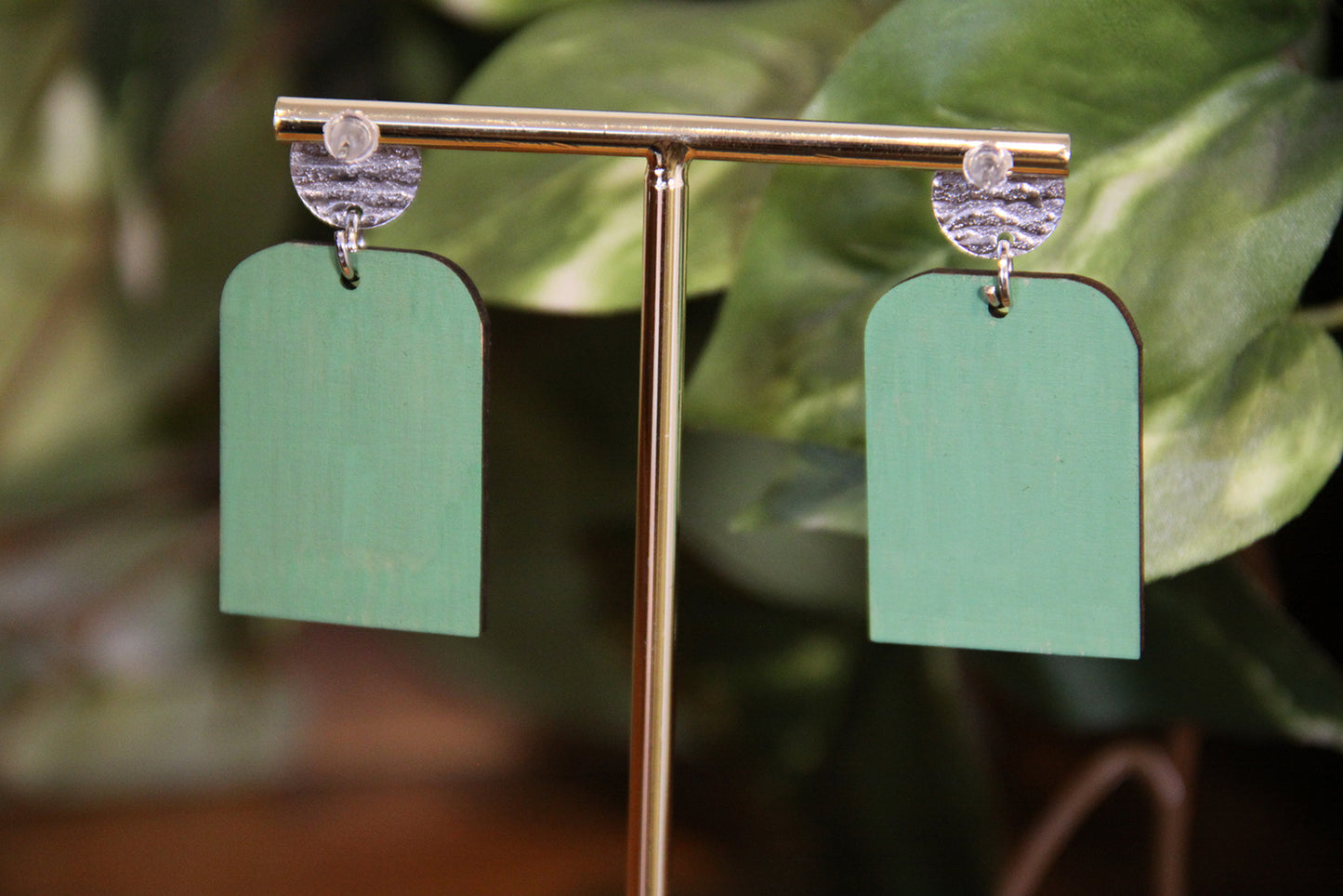 Burnt Wood Silver Rectangular Earrings