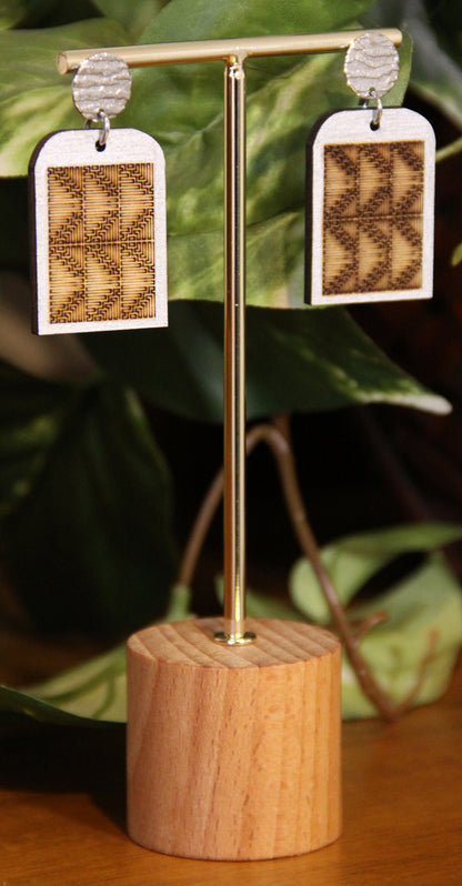 Burnt Wood Silver Rectangular Earrings