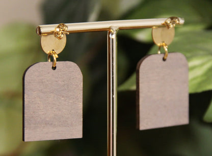 Burnt Wood Gold Rectangular Earrings