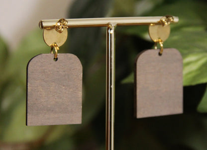 Burnt Wood Gold Rectangular Earrings