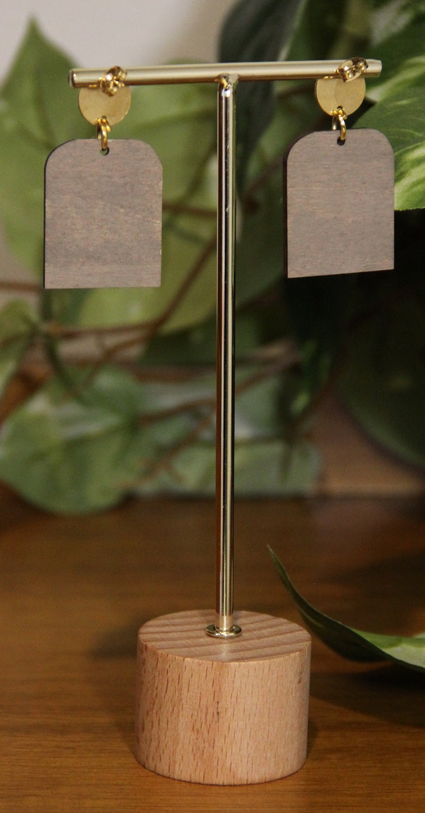 Burnt Wood Gold Rectangular Earrings