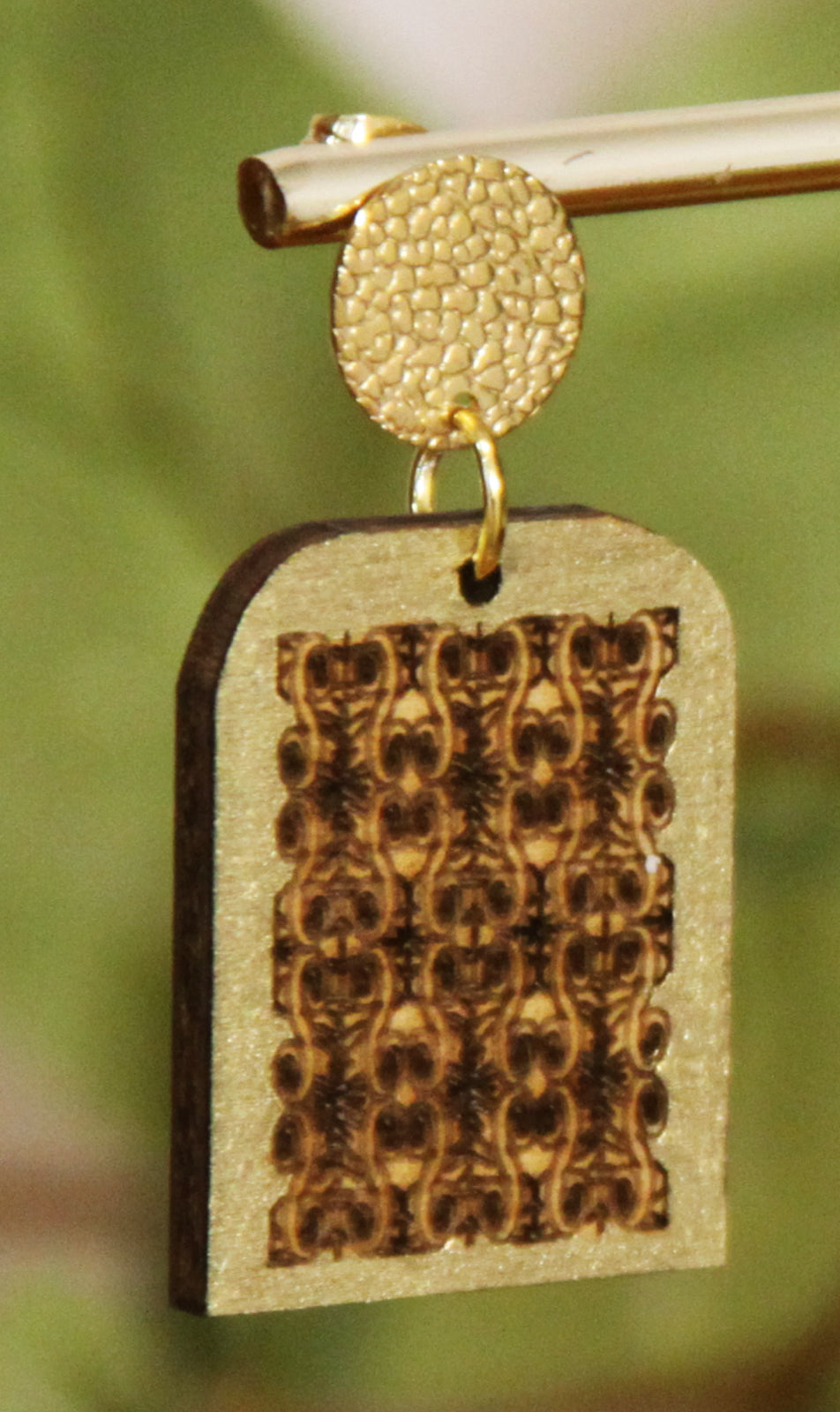 Burnt Wood Gold Rectangular Earrings