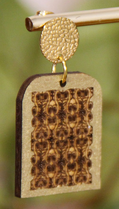 Burnt Wood Gold Rectangular Earrings