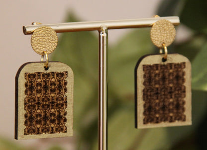 Burnt Wood Gold Rectangular Earrings