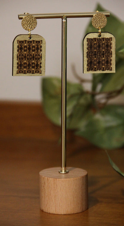 Burnt Wood Gold Rectangular Earrings
