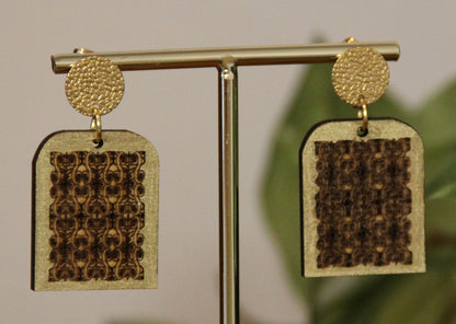 Burnt Wood Gold Rectangular Earrings