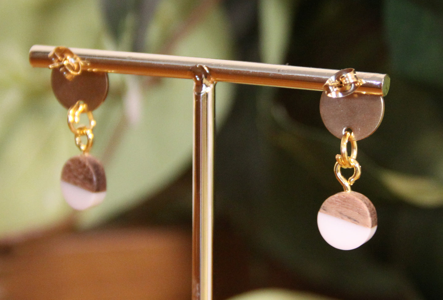 Small White Resin Wood Earrings