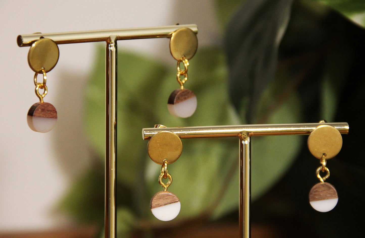 Small White Resin Wood Earrings