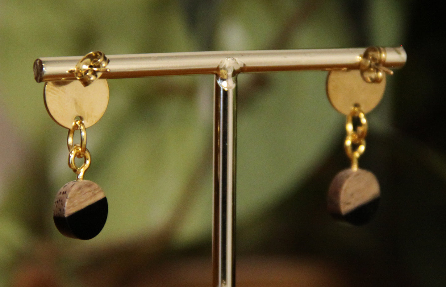 Small Black Resin Wood Earrings