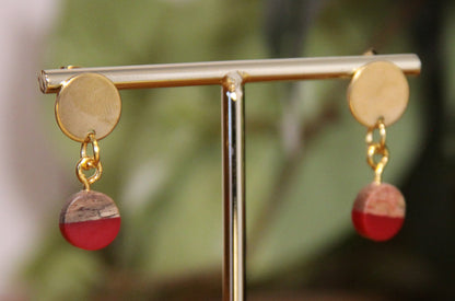 Small Crimson Red Resin Wood Earrings