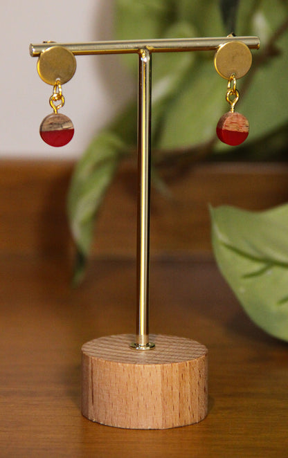 Small Crimson Red Resin Wood Earrings