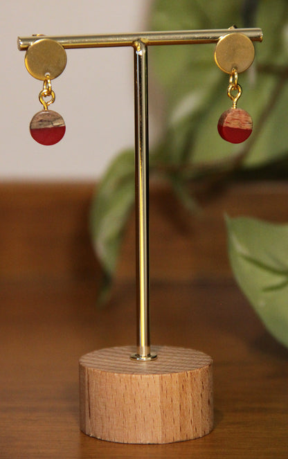 Small Crimson Red Resin Wood Earrings