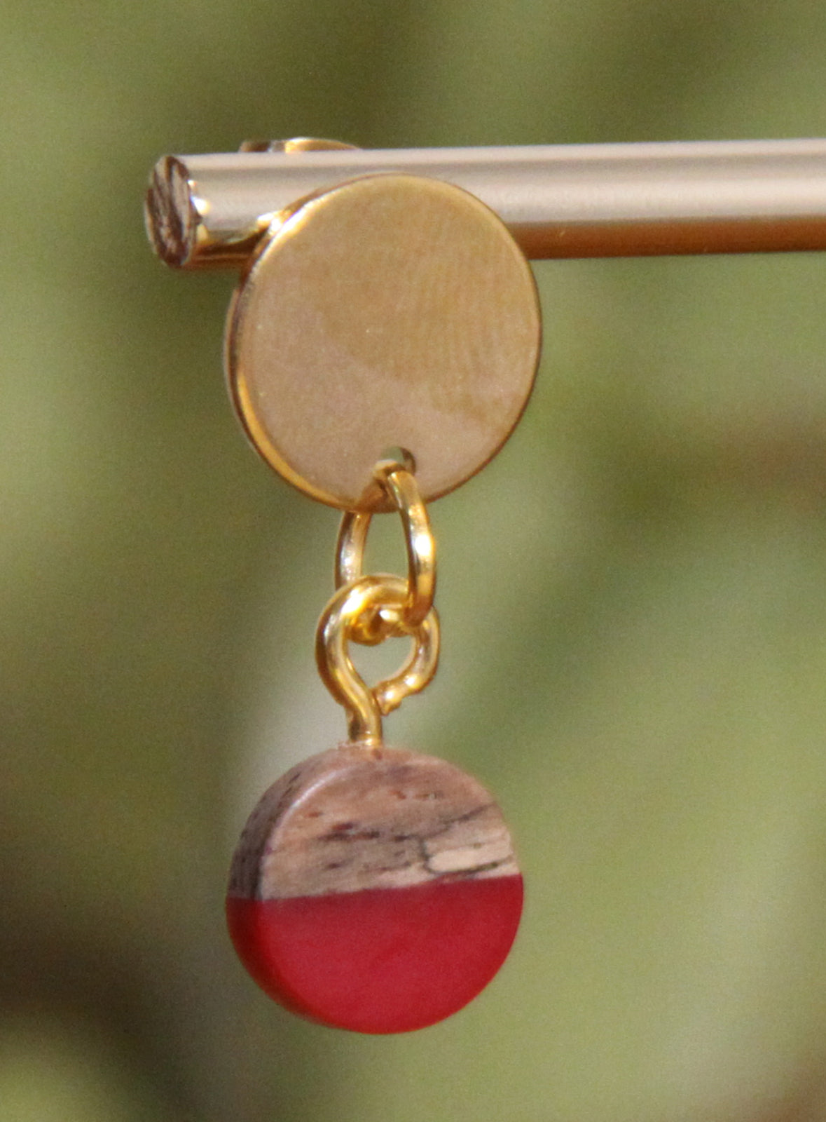 Small Crimson Red Resin Wood Earrings