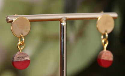 Small Crimson Red Resin Wood Earrings