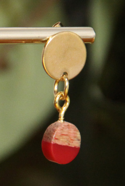 Small Crimson Red Resin Wood Earrings