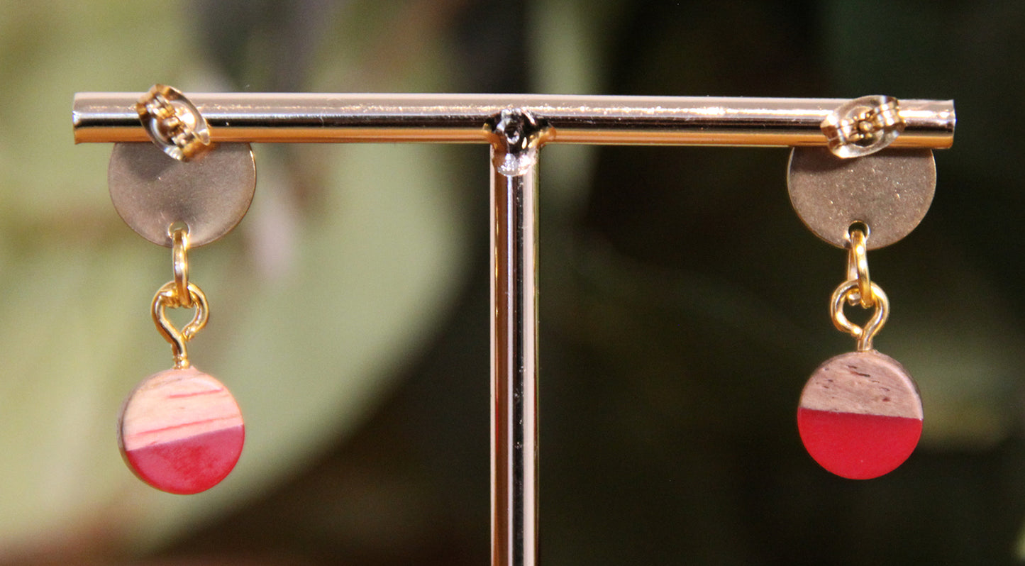 Small Crimson Red Resin Wood Earrings