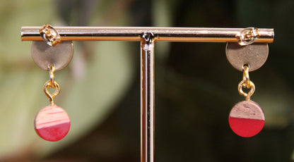 Small Crimson Red Resin Wood Earrings