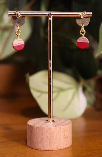 Small Crimson Red Resin Wood Earrings