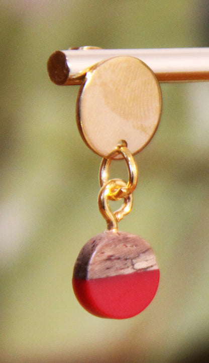 Small Crimson Red Resin Wood Earrings