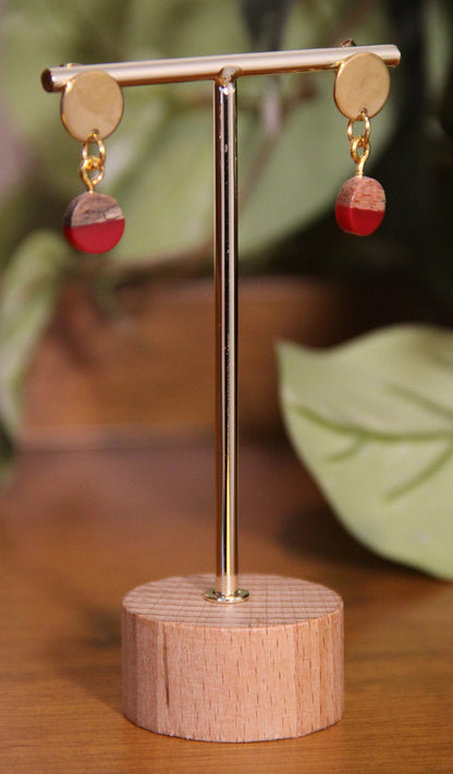 Small Crimson Red Resin Wood Earrings
