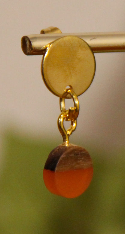 Small Orange Rust Resin Wood Earrings