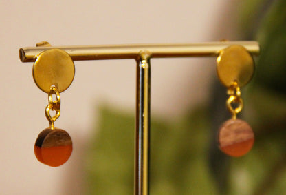 Small Orange Rust Resin Wood Earrings