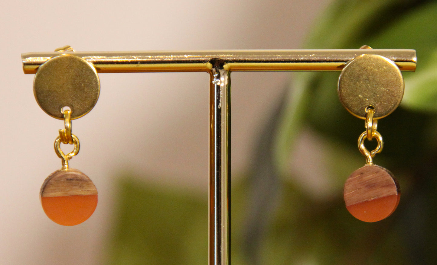 Small Orange Rust Resin Wood Earrings
