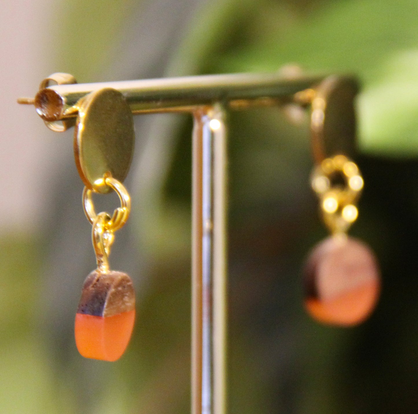 Small Orange Rust Resin Wood Earrings
