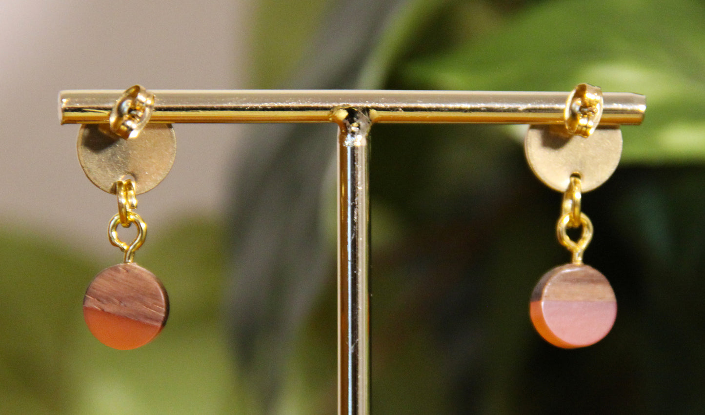 Small Orange Rust Resin Wood Earrings