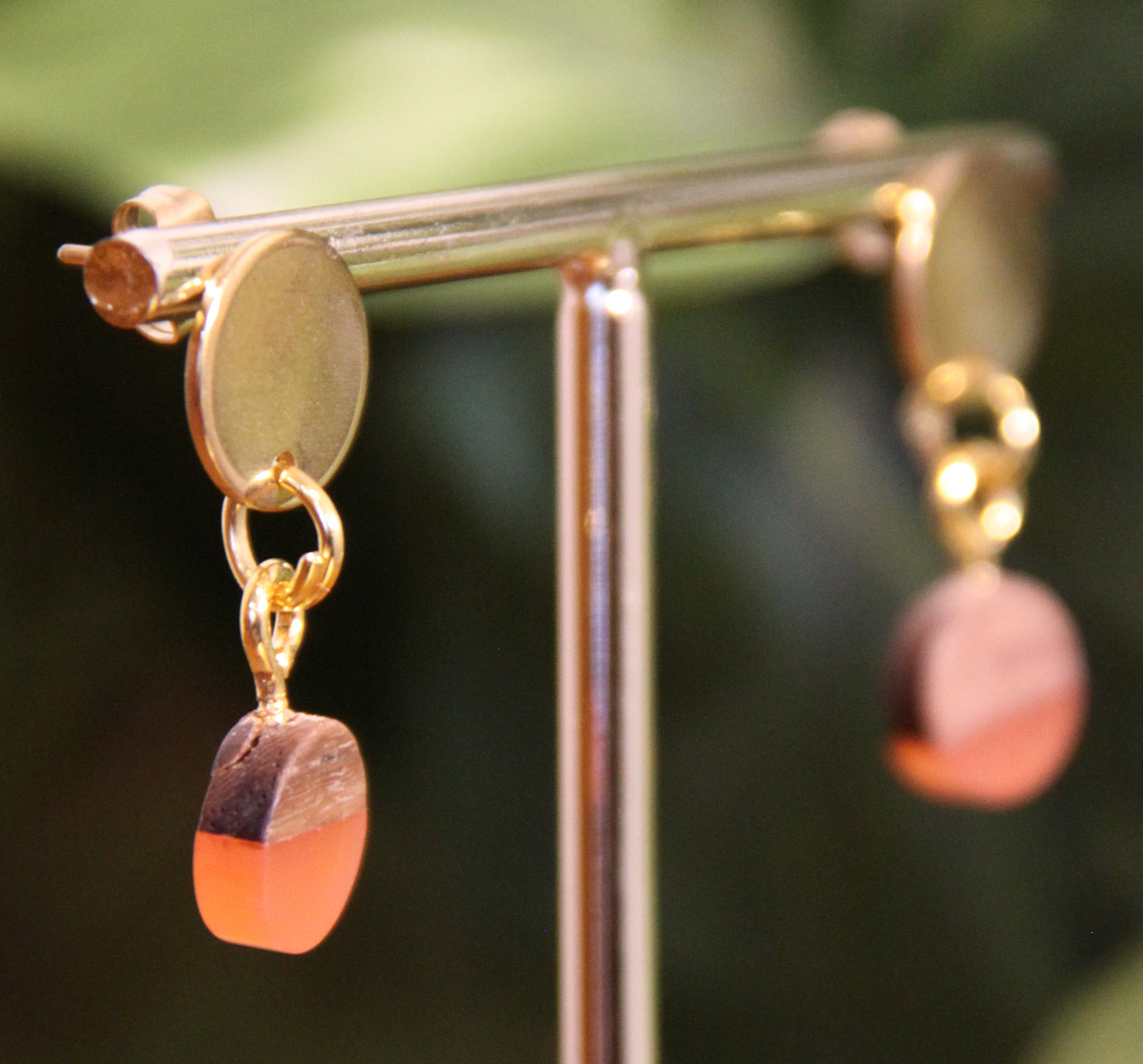 Small Orange Rust Resin Wood Earrings