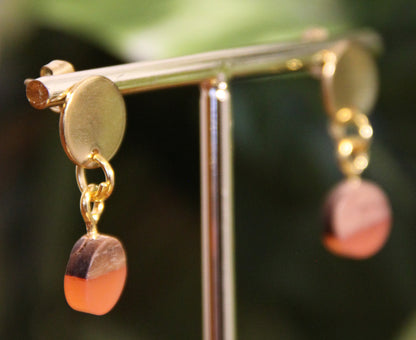 Small Orange Rust Resin Wood Earrings