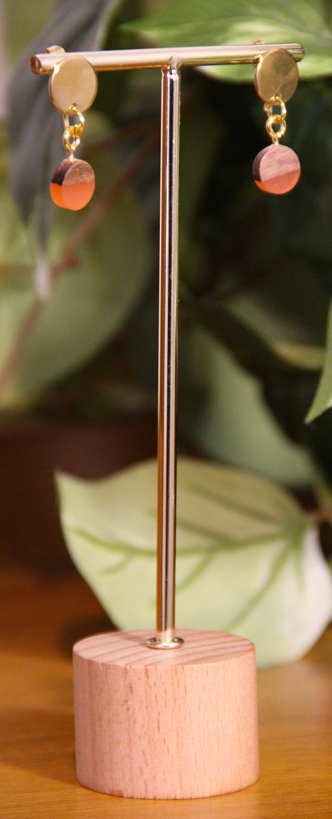 Small Orange Rust Resin Wood Earrings