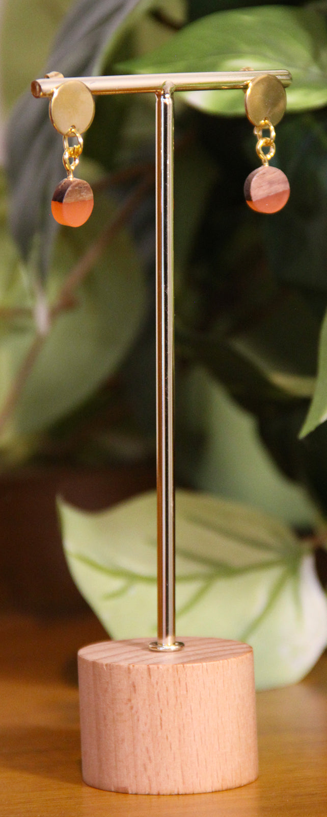 Small Orange Rust Resin Wood Earrings