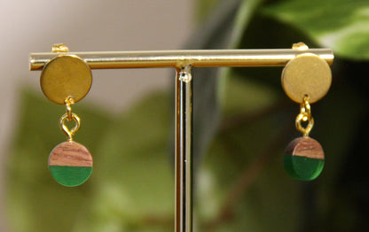 Small Green Resin Wood Earrings