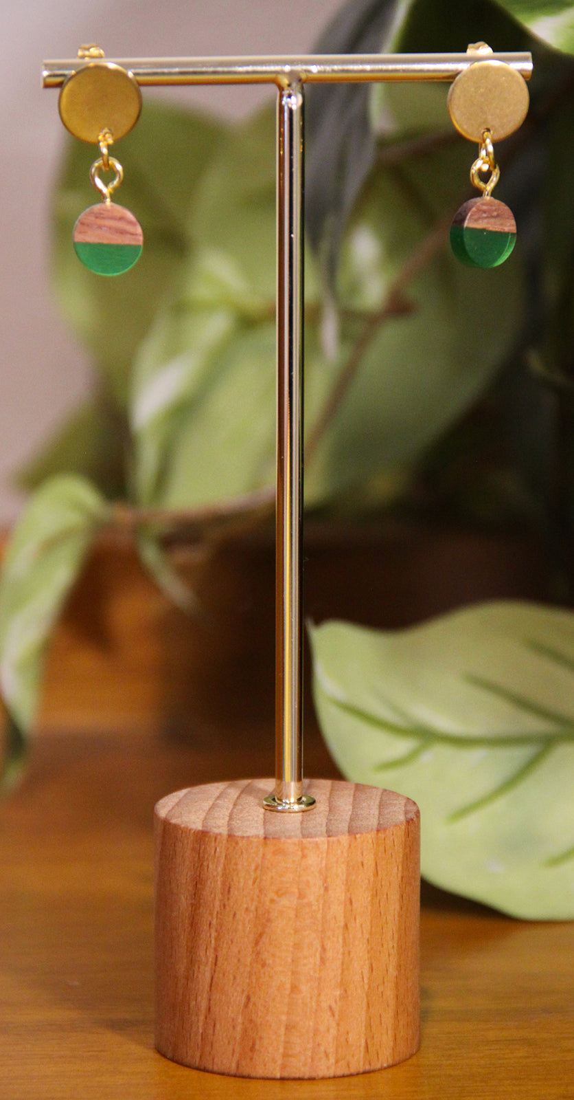 Small Green Resin Wood Earrings
