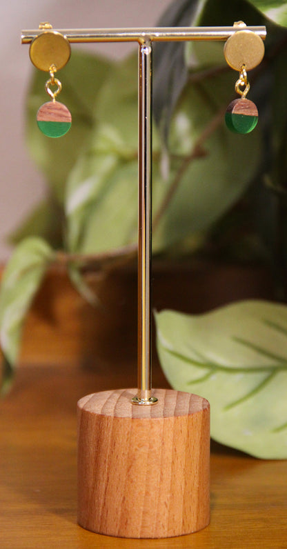Small Green Resin Wood Earrings