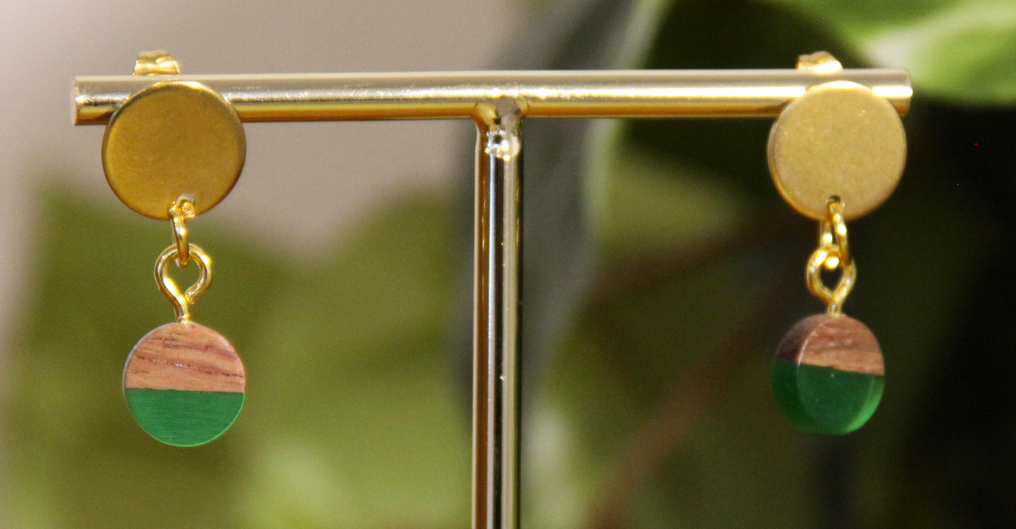 Small Green Resin Wood Earrings