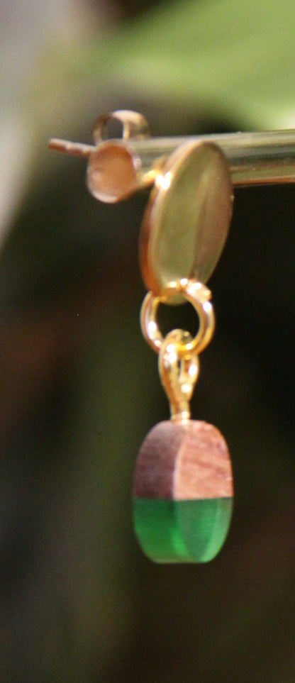 Small Green Resin Wood Earrings
