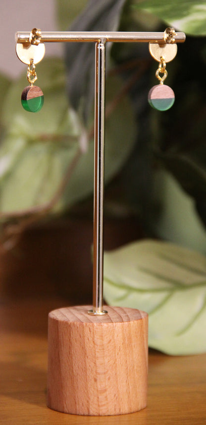 Small Green Resin Wood Earrings