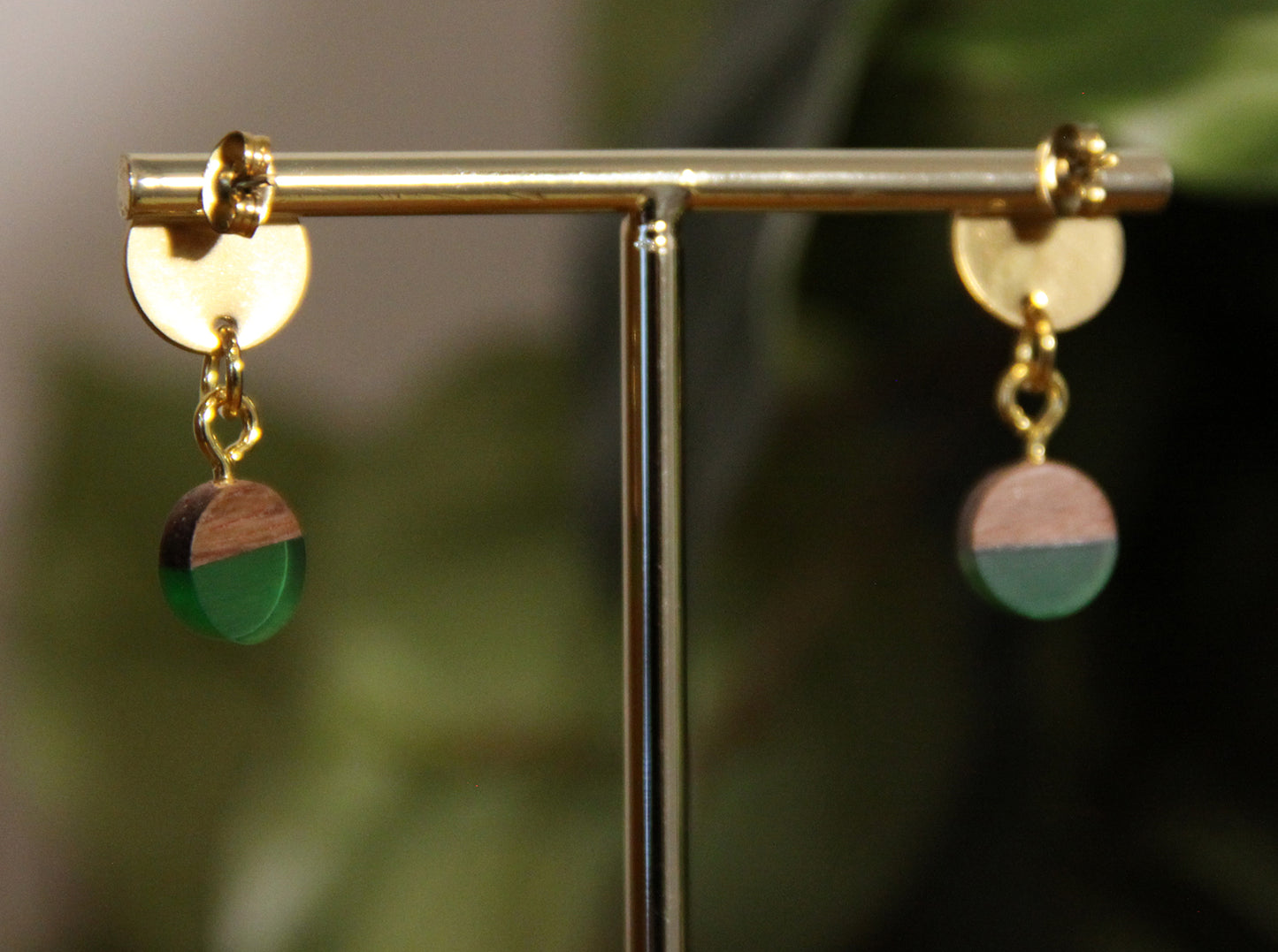Small Green Resin Wood Earrings