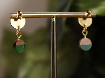 Small Green Resin Wood Earrings