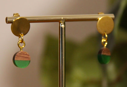Small Green Resin Wood Earrings