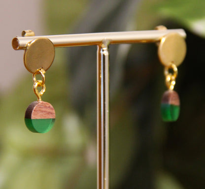 Small Green Resin Wood Earrings