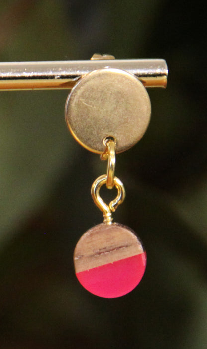 Small Bright Pink Resin Wood Earrings