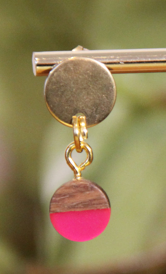 Small Bright Pink Resin Wood Earrings