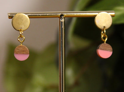 Small Pink Resin Wood Earrings
