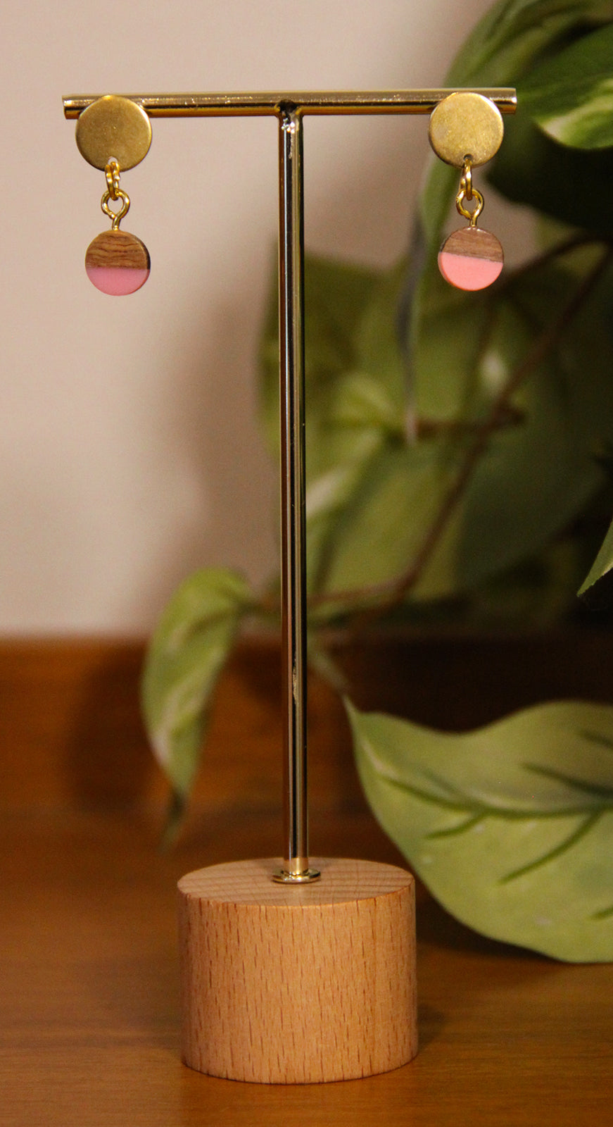 Small Pink Resin Wood Earrings